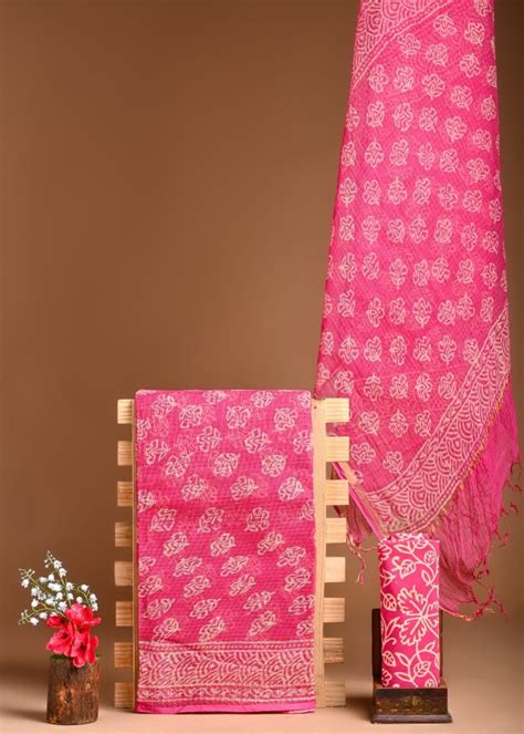 Pure Cotton Hand Block Printed Kota Doria Unstitched Salwar Suit ...