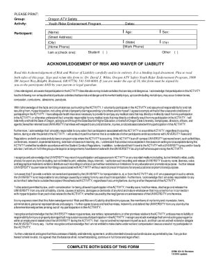 2010 Form OR ATV Safety Acknowledgement of Risk and Waiver of Liability ...