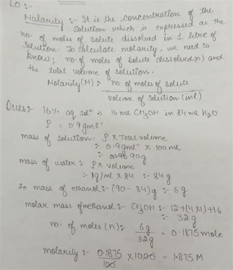 Calculate the molarity (M) and molality (m) of 16% aqueous methanol ...