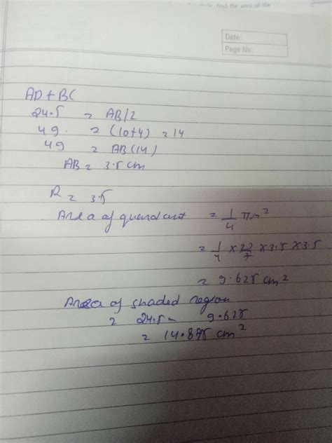 abcd is trapezium of area 24.5 sq.cm.in it,AD||BC,angleDAB=90 degree ...