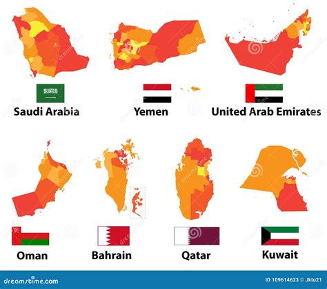 Vector Maps and Flags Arabic Countries of with Administrative Divisions Regions Borders Stock ...