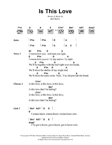 Is This Love by Bob Marley Sheet Music for Guitar Chords/Lyrics at ...