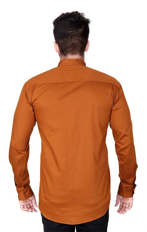 Buy Jugend Solid Casual Full Sleeves Mandarin Collar Slim fit Brown ...