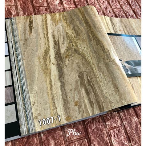 Jual WALLPAPER DINDING KOREA SERAT KAYU ORNAMEN MARMER COKLAT TEBAL ...
