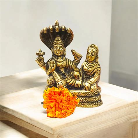 Brass Laxmi Narayan Idol | Vishnu Ji Brass Statue | Timeshopee