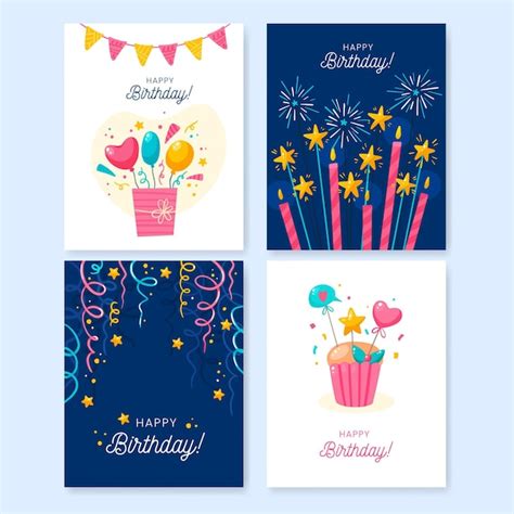 Hand drawn birthday greeting card collection | Free Vector