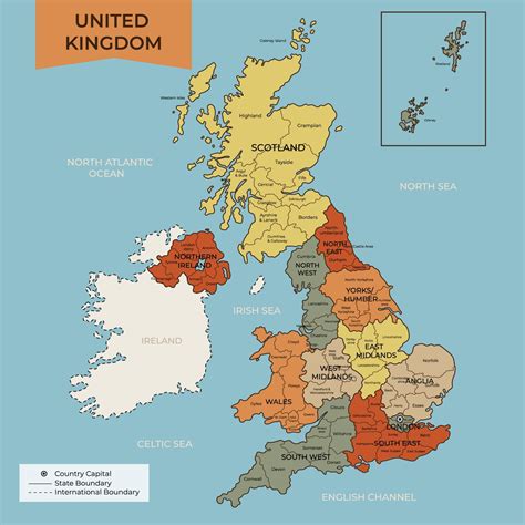 Map of United Kingdom with Surrounding Borders 21001765 Vector Art at Vecteezy