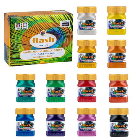 Flash Metallic Acrylic Colour Set | 12 Color Set | 50 ml, 1.7 fl oz ...
