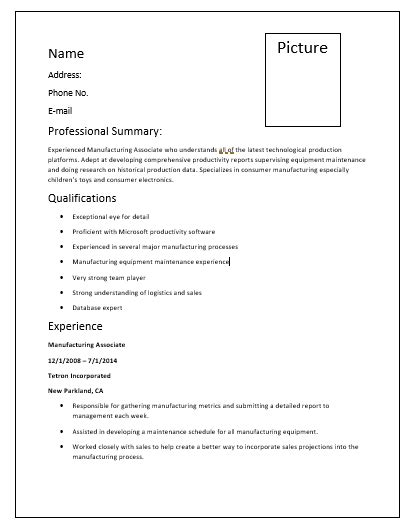 Manufacturing Resume Examples 的图像结果