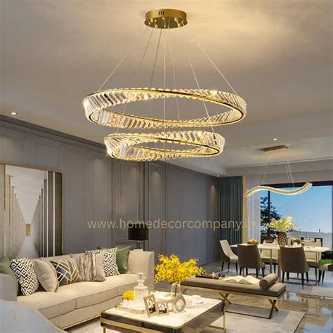 Hdc 2 Ring Tilt Crystal LED Chandelier Hanging Suspension Lamp- Tricol