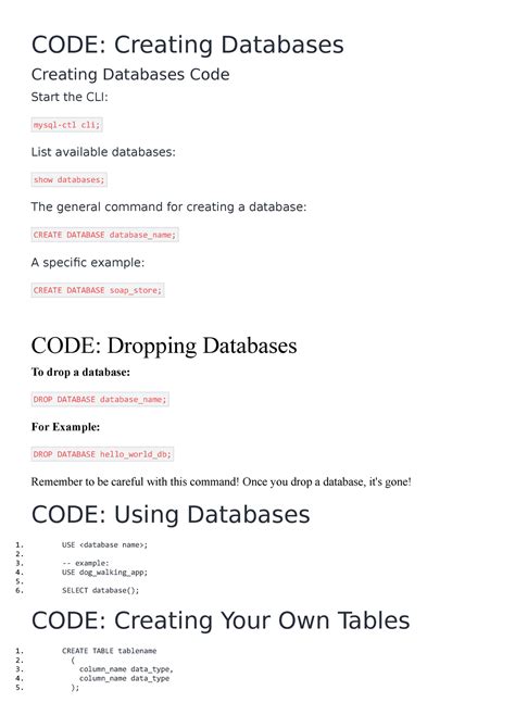 SQL - sql notes - CODE: Creating Databases Creating Databases Code ...
