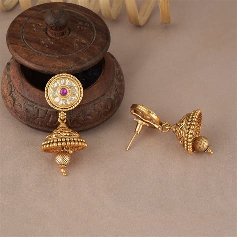 Stunning gold plated kundan ruby necklace set with jhumka earring ...