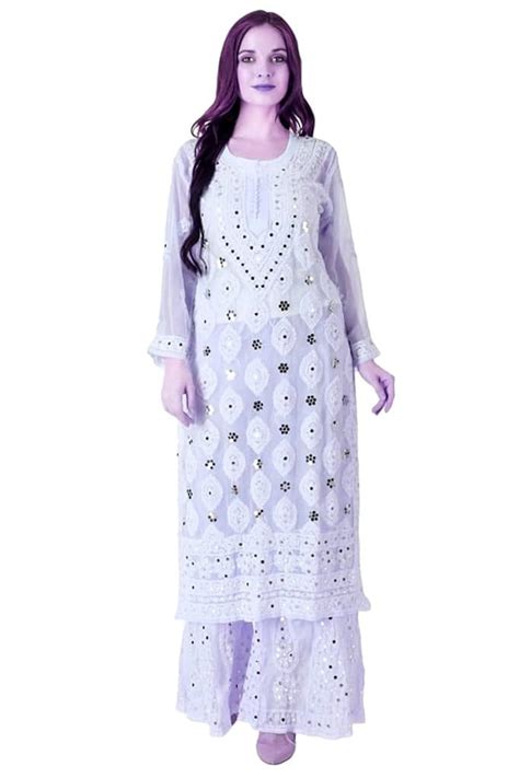 Buy AWM AWADH MART Lucknowi Chikankari Mirror Work Kurti with Inner (42 ...