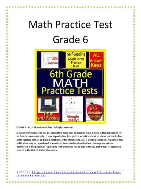 Image result for Grade 6 Math Test Printable