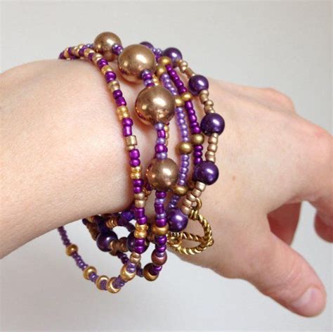 Purple Boho Wrap Bracelet With Different Kind of Seed Glass Beads, With ...