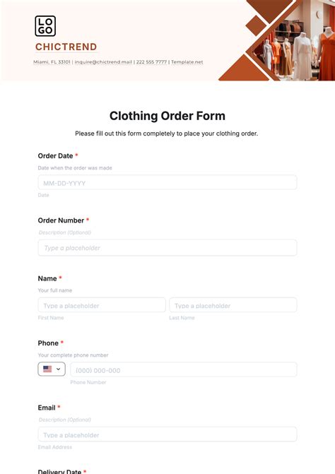 Free Clothing Order Form Template to Edit Online