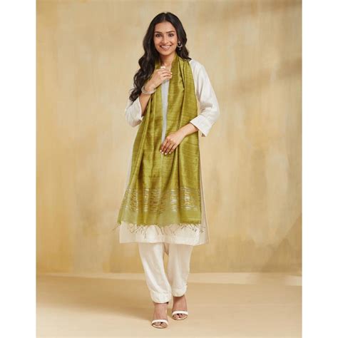 Buy Fabindia Green Silk Jamdani Stole Online