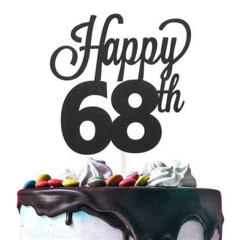 LINGTEER Happy 68th Birthday Black & Glitter Cake Topper - Cheers to 68 ...