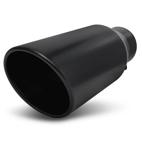 M-AUTO 4"Inlet 6"Outlet Stainless Steel Exhaust Muffler Tip Straight-Through Round Angle Cut ...