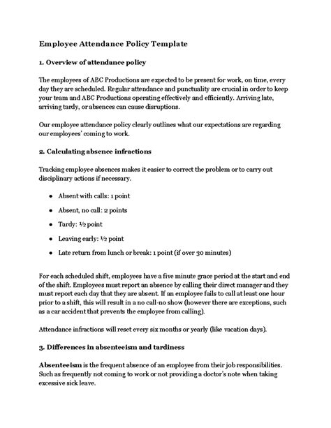 Employee Attendance Policy Template 1 - Employee Attendance Policy ...
