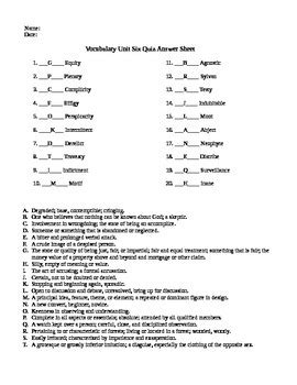 Unit 6 Vocabulary Test based on Orange Sadlier Workbook Level G | TPT