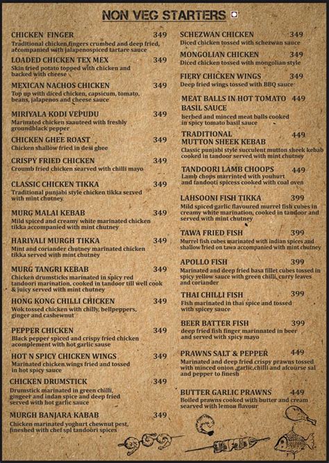 Menu at SkyHy Live, Hyderabad