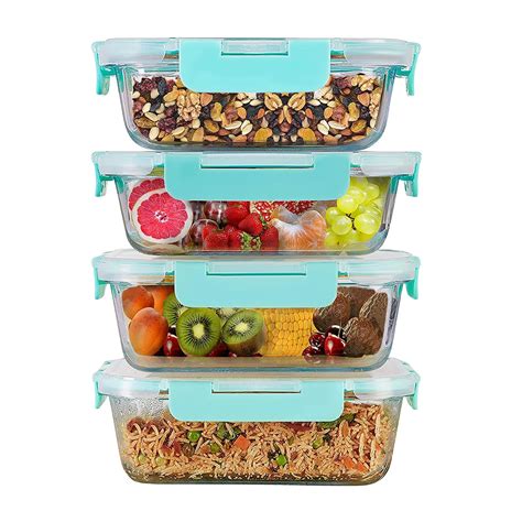 Amazon Brand - Solimo Set of 4 Multipurpose Glass Containers/Lunch ...