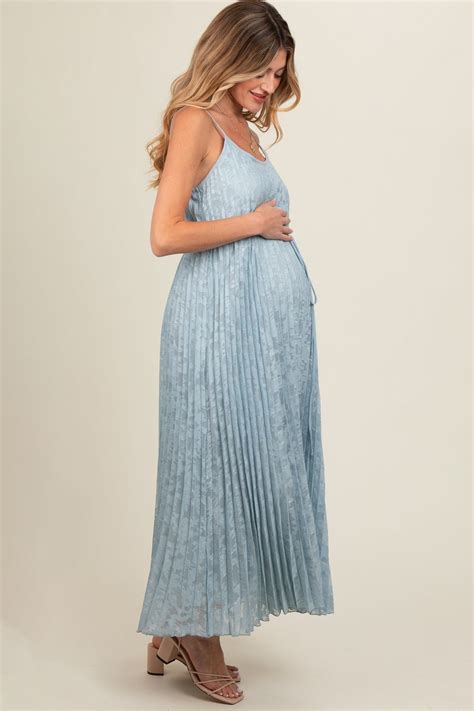 Light Blue Floral Pleated Maternity Maxi Dress | Blue maternity dress ...