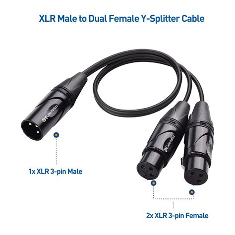 Snapklik.com : Cable Matters Balanced XLR Splitter Cable - 1.5ft / 0.5m, Male To 2 Female XLR Y ...