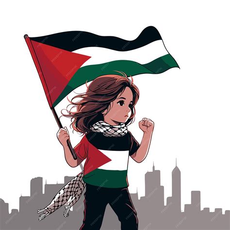 Premium Vector | Cute girls standing together holding palestine flag ...