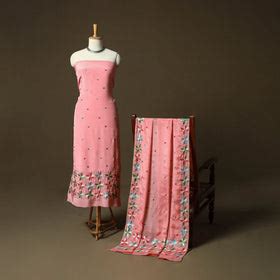 Phulkari Hand Embroidered Crepe Silk 3pc Unstitched Dress Material Suit Set