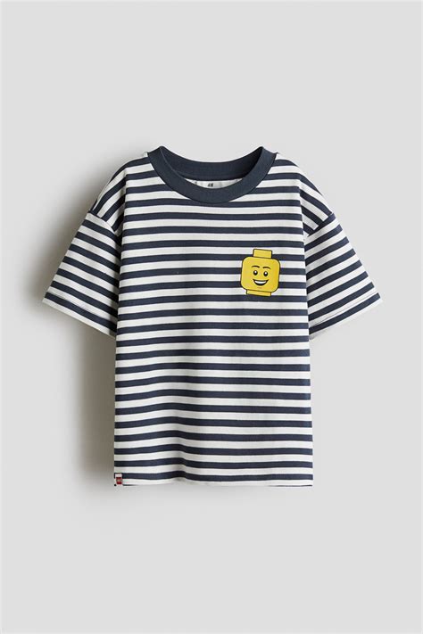 Oversized printed T-shirt - Navy blue striped/LEGO - Kids | H&M IN
