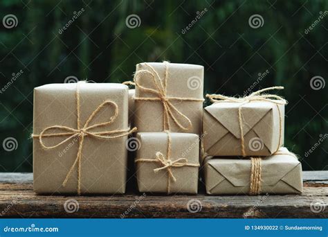 Stack of Simple Eco Friendly Gift Box Package Wrap with Brown Paper in ...