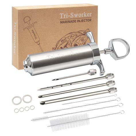 Buy Tri-Sworker Meat Injector Kit for Smoker with 4 Marinade Flavor ...