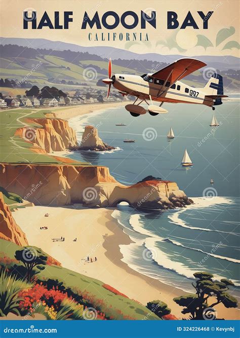 Half Moon Bay California Vintage Travel Poster Postcard Stock ...