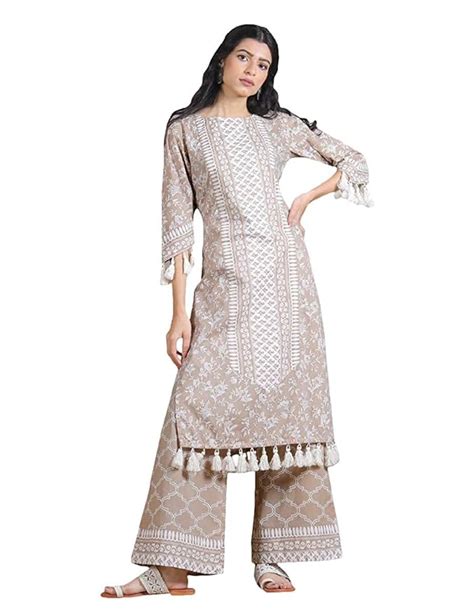Buy Rustorange Women's Viscose Straight Beige Kurta Palazzo Set With ...