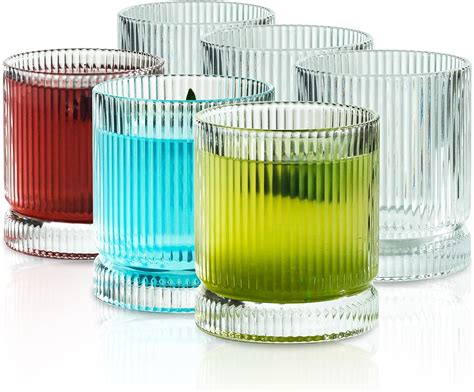 Amazon.com | Ribbed Glass Cups Set, 13oz Vintage Drinking Glassware Set ...