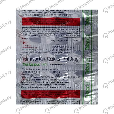 Telzox 40 MG Tablet (15): Uses, Side Effects, Price & Dosage | PharmEasy