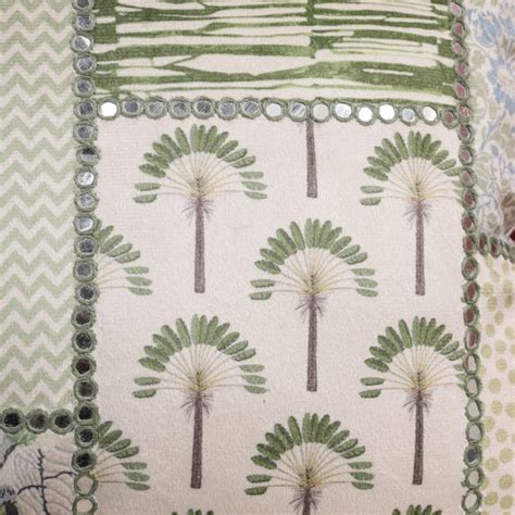 Valencia Mirrorwork Velvet Cushion Cover Green 16 x 16 Inch
