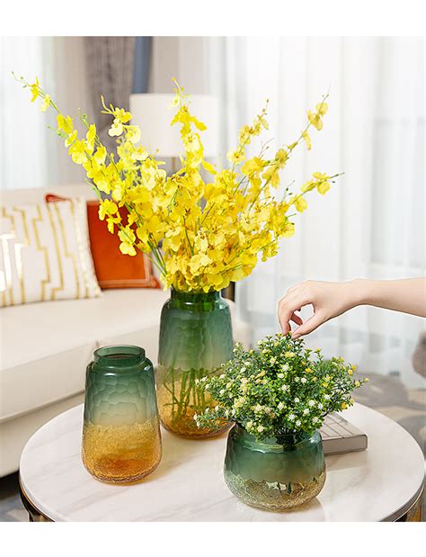轻奢玻璃花瓶摆件客厅插花透明水培养渐变玄关电视柜餐桌创意花器-美间设计