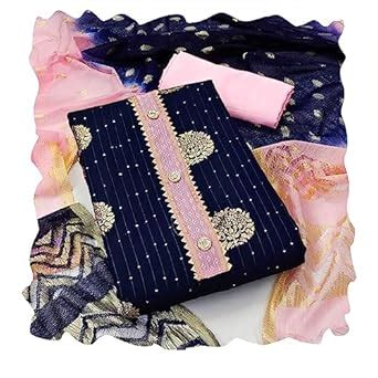 Buy MANVAA Women'S Blue Unstitched Designer Weaving And Sequence Work ...