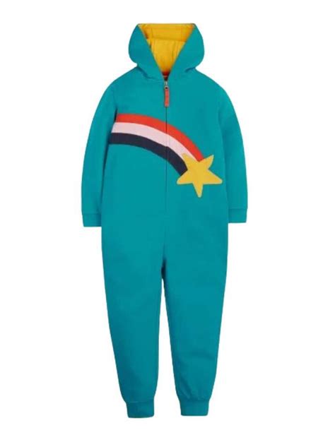 Frugi Kids Shooting Star Rainbow Applique Snuggle Suit in Camper Blue ...