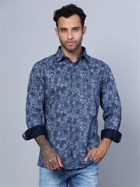 Cantabil Men Navy Blue Party Wear Shirt