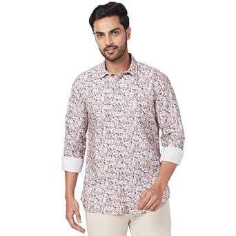 Parx Men's Slim Fit Print Pattern Pure Cotton Semi Cutaway Collar Long ...