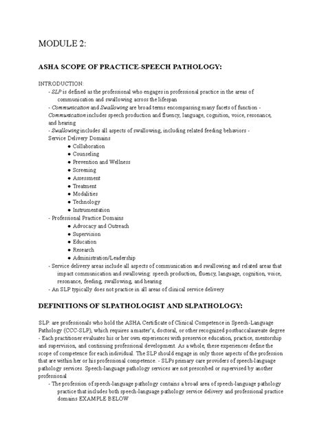 Module 2 - MODULE 2: ASHA SCOPE OF PRACTICE-SPEECH PATHOLOGY ...