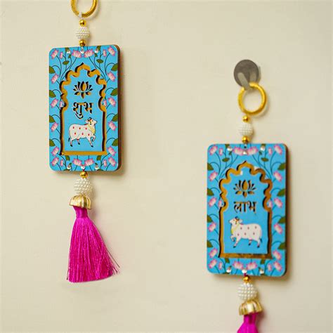 Buy Handcrafted Printed Small Pichwai Shubh Labh Hanging | Set Of 2 ...