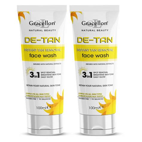 Gracellon De-Tan Instant Tan Removal Face Wash (Pack of 2) Infused With ...