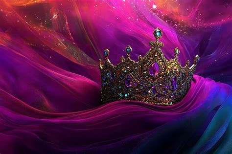 A jeweled crown resting on a bed of flowing fabric a symbol of royalty ...