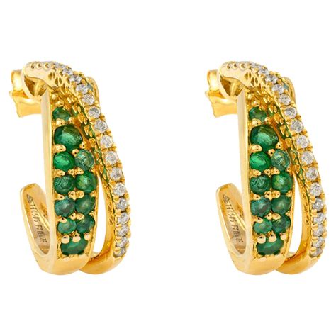 Minimalist 1.94 Carat Emerald Pink Sapphire Hoops Earring 14k Solid ...
