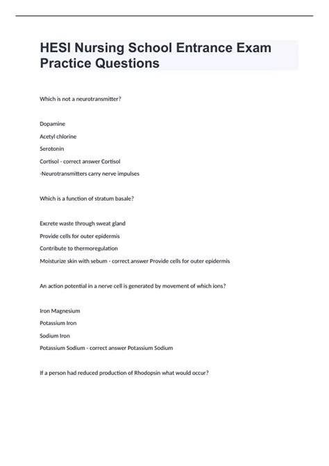 HESI Nursing School Entrance Exam Practice Questions with correct ...